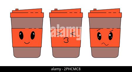 Cute Coffee Cup Expressions Clip Art Set