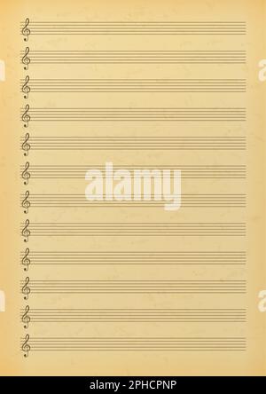 Vintage blank sheet music page. Old music paper with empty stave for  writing notes., Stock vector