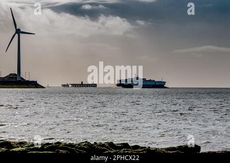 File Image: Heysham, Lancashire, United Kingdom. 23rd March, 2023. Isle of Man fast ferry Manannan is operating daytime sailings between Douglas and Heysham while the islands's main route ferry, Ben-My-Chree is undergoing scheduled repairs at Cammell Lairds in Birkenhead THe Night Crossings Between Heysham and Douglas have been suspended until the Ben completes is scheduled Maintenance The Isle of Man Steam Packet are utilising the MV Arrow ro-ro to transport Commercial Vehicles to the Isle of Man Credit: PN News/Alamy Live News Stock Photo