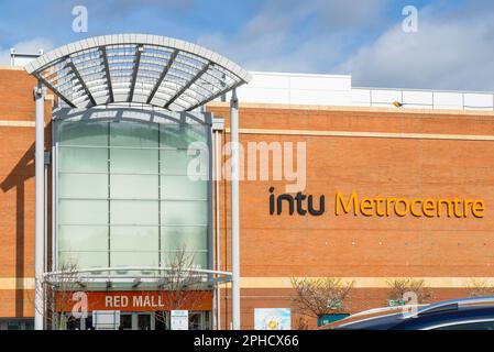 The entrance to the Metrocentre's Red Mall, as seen from the car park .Gateshead, Tyne and Wear, UK Stock Photo
