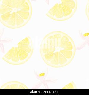 Watercolor seamless pattern with yellow lemon branch isolated on white background. Illustration for textures, wallpapers, fabrics, postcards Stock Photo
