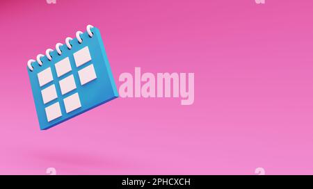 Minimal 3d calendar icon floating on pink background with shadow. 3d rendering illustration Stock Photo