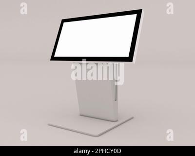 Touch sreen information digital signage kiosk. Kiosk information screen on isolated white background, 3d rendering illustration Stock Photo