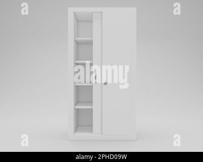 Empty white wardrobe with sliding doors and shelves with white background. 3d render illustration Stock Photo