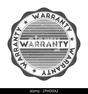 Warranty badge. Grunge word round stamp with texture in Shady Character color theme. Vintage style geometric warranty seal with gradient stripes. Stock Vector