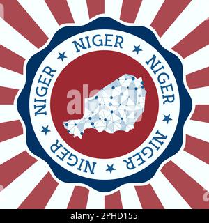 Niger Badge. Round logo of country with triangular mesh map and radial rays. EPS10 Vector. Stock Vector