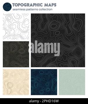 Topographic maps. Beautiful isoline patterns, seamless design. Radiant tileable background. Vector illustration. Stock Vector