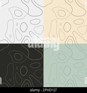 Topography patterns. Seamless elevation map tiles. Awesome isoline background. Amazing tileable patterns. Vector illustration. Stock Vector
