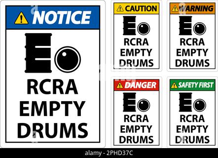 Notice Sign RCRA Empty Drums On White Background Stock Vector