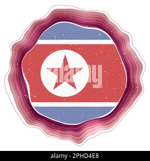 North Korea flag in frame. Badge of the country. Layered circular sign around North Korea flag. Elegant vector illustration. Stock Vector