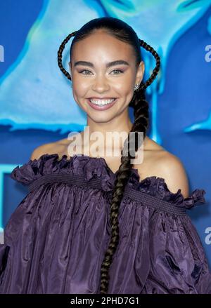 Bailey Bass attends The World Premiere of 'Avatar: The Way of Water' at Odeon Luxe Leicester Square in London. Stock Photo