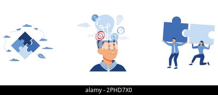 jigsaw puzzles are a great element of team work and search for ideas, brainstorming thought process, puzzle Team elements Business concept, flat vecto Stock Vector