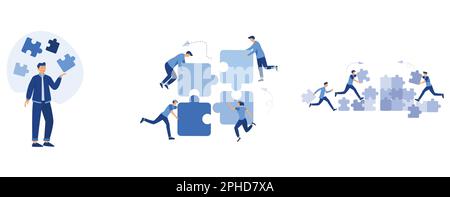 business teamwork together people connect puzzle elements, Symbol of teamwork, cooperation, partnership, set flat vector modern illustration Stock Vector