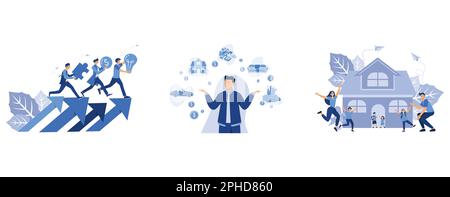 people run with ideas, money and creative puzzle solving, Personal finance management and budget, mortgage for a young family on real estate, investme Stock Vector