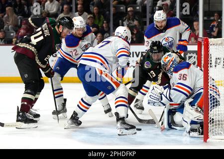 Edmonton Oilers defenseman Brett Kulak (27) plays against the Detroit Red  Wings in the second period of an NHL hockey game Tuesday, Feb. 7, 2023, in  Detroit. (AP Photo/Paul Sancya Stock Photo - Alamy