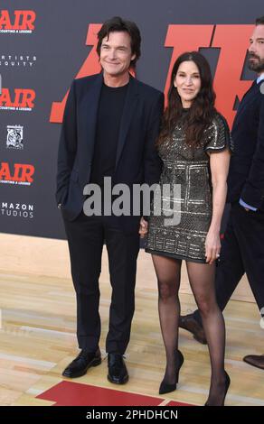 Los Angeles, California, USA 27th March 2023 Actor Jason Bateman and wife Amanda Anka and actor Ben Affleck attends Amazon Studios' World Premiere of 'AIR' at Regency Village Theatre on March 27, 2023 in Los Angeles, California, USA. Photo by Barry King/Alamy Live News Stock Photo