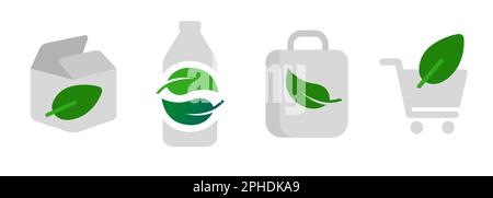 Eco green shopping experience cardboard bottle shopping bag cart with leaf icon reusable bio degradable Stock Vector