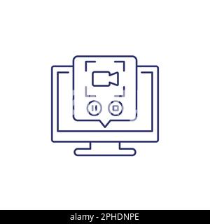 screen recording in computer line icon Stock Vector