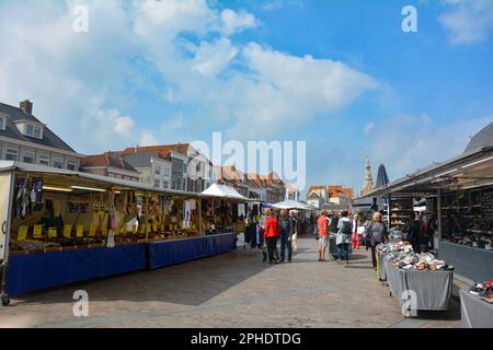 Market square in Zierikzee, The Netherlands August 27th 2020 - Sales market in the town center Stock Photo