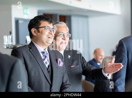 FILE PICS. Picture by Allan McKenzie/SWpix.com - 22/03/2022 - Cricket - Yorkshire County Cricket Sports, Culture, and Creative Industries Roundtable - Headingley Cricket Ground, Leeds, England - Dr Shashank Vikram with Lord Kamlesh Patel. Stock Photo