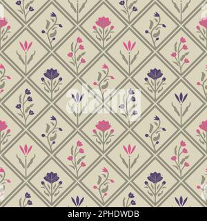 Seamless rhombuses and flowers vector pattern Stock Vector