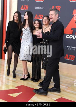 Los Angeles, California, USA 27th March 2023 Actor Matt Damon, wife Luciana Barroso and family attend Amazon Studios' World Premiere of 'AIR' at Regency Village Theatre on March 27, 2023 in Los Angeles, California, USA. Photo by Barry King/Alamy Live News Stock Photo