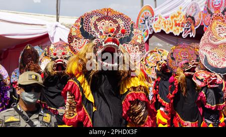 The perform of 1000 barong dance. Barong is one of the Indonesian traditional dance Stock Photo