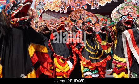 The perform of 1000 barong dance. Barong is one of the Indonesian traditional dance Stock Photo