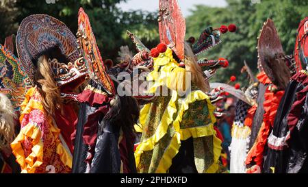 The perform of 1000 barong dance. Barong is one of the Indonesian traditional dance Stock Photo