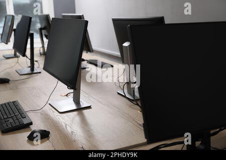 Many modern computers in open space office Stock Photo