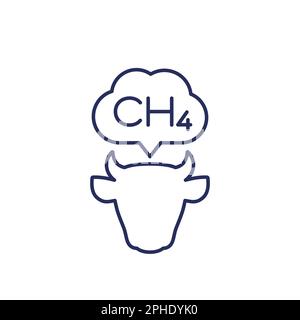 methane emissions from cattle line icon with a cow Stock Vector