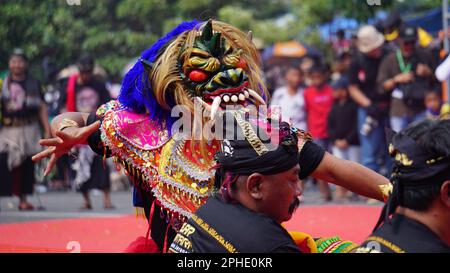 The perform of 1000 barong dance. Barong is one of the Indonesian traditional dance Stock Photo