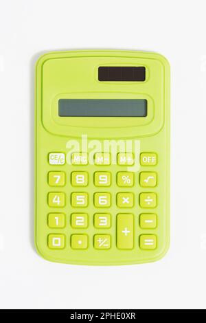 Little green calculator on a White Background Stock Photo
