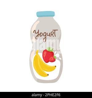 Strawberry yogurt with spoon inside on white background Stock Vector