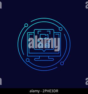 screen recording in computer icon, linear design Stock Vector
