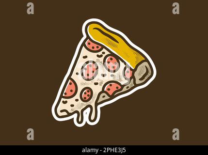 Vintage art illustration sticker design of tomato pizza slice Stock Vector