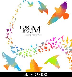 Abstract colored flying birds. Mixed media. Vector illustration Stock Vector