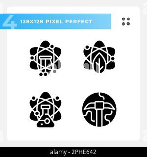 Data mining with STEM pixel perfect black glyph icons set on white space Stock Vector