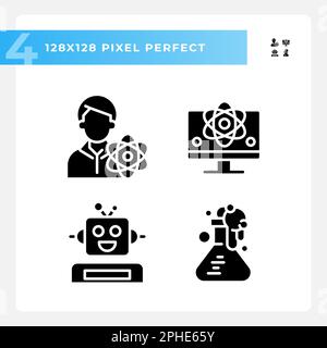 STEM technology and AI pixel perfect black glyph icons set on white space Stock Vector