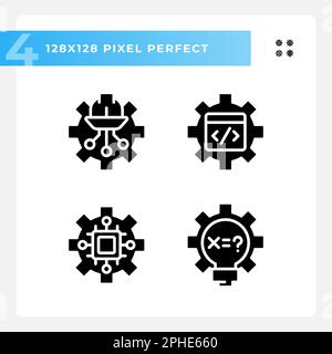 STEM technology settings pixel perfect black glyph icons set on white space Stock Vector