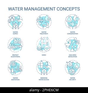 Water management turquoise concept icons set Stock Vector