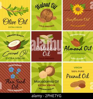 Bright stickers for the sale of organic oils, set Stock Vector