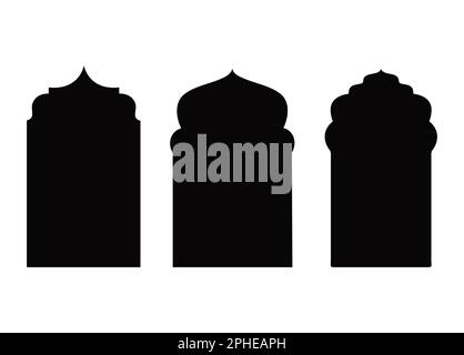 Islamic windows and arches. set of silhouette of Islamic Bagde. Islamic Design, Label, Sign, Sticker, icon, symbol Stock Vector