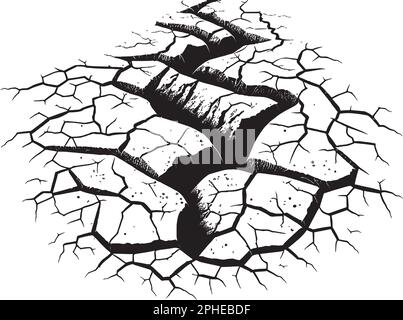 Damage from natural disasters, earthquakes or drought.Split, crack and black hole in the wall or on the ground. Catastrophe after the war. Stock Vector