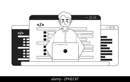 Coding career black and white concept vector spot illustration Stock Vector