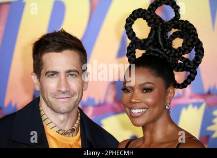 Jake Gyllenhaal and Gabrielle Union attend the 'Strange World' UK Premiere at Cineworld Leicester Square in London, England. Stock Photo