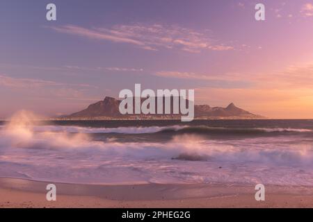 cape town table mountain south africa at sunset, scenic view from blouberg Stock Photo