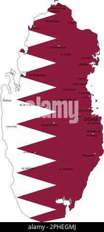 Qatar Definition Qatar highly detailed political map with national flag isolated on ...