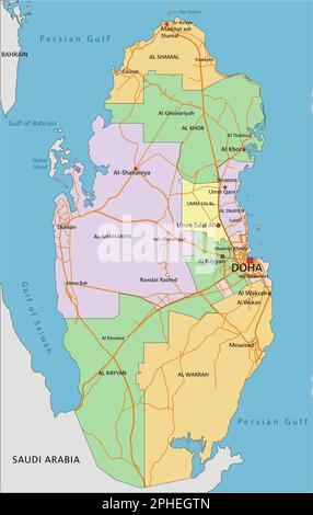 Qatar Map.pdf Qatar - Highly detailed editable political map Stock Vector Image & Art ...