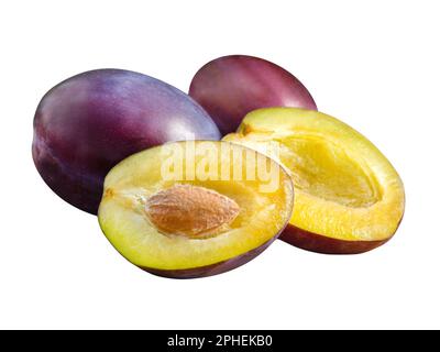 3 Plums isolated on white background Stock Photo